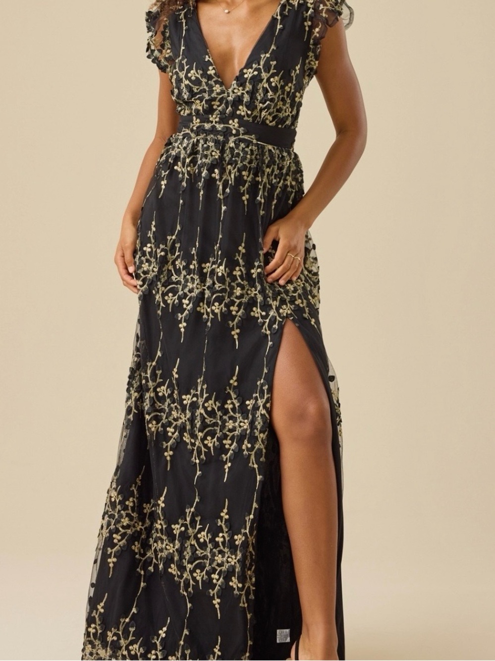 NEW Altar’d State Black & Gold Embroidered Simi Formal Maxi Dress Size XL NWT